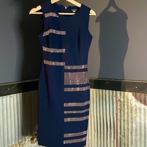 Navy blue and rose gold sheath dress